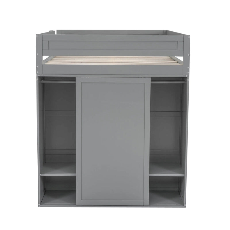 Wood Full Size Loft Bed with Wardrobes and 2-Drawer Desk w/Cabinet