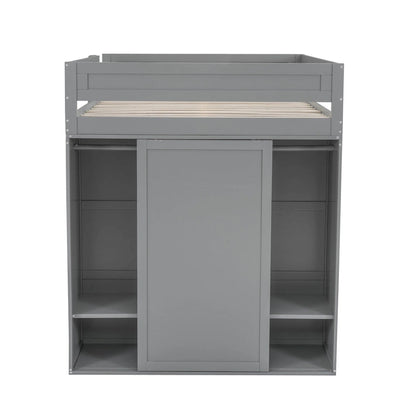 Wood Full Size Loft Bed with Wardrobes and 2-Drawer Desk w/Cabinet