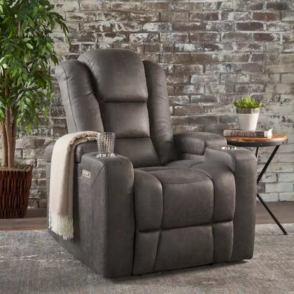 Roomfitters 33 Wide Power Standard Recliner Chair with Arm Storage and USB, Slate