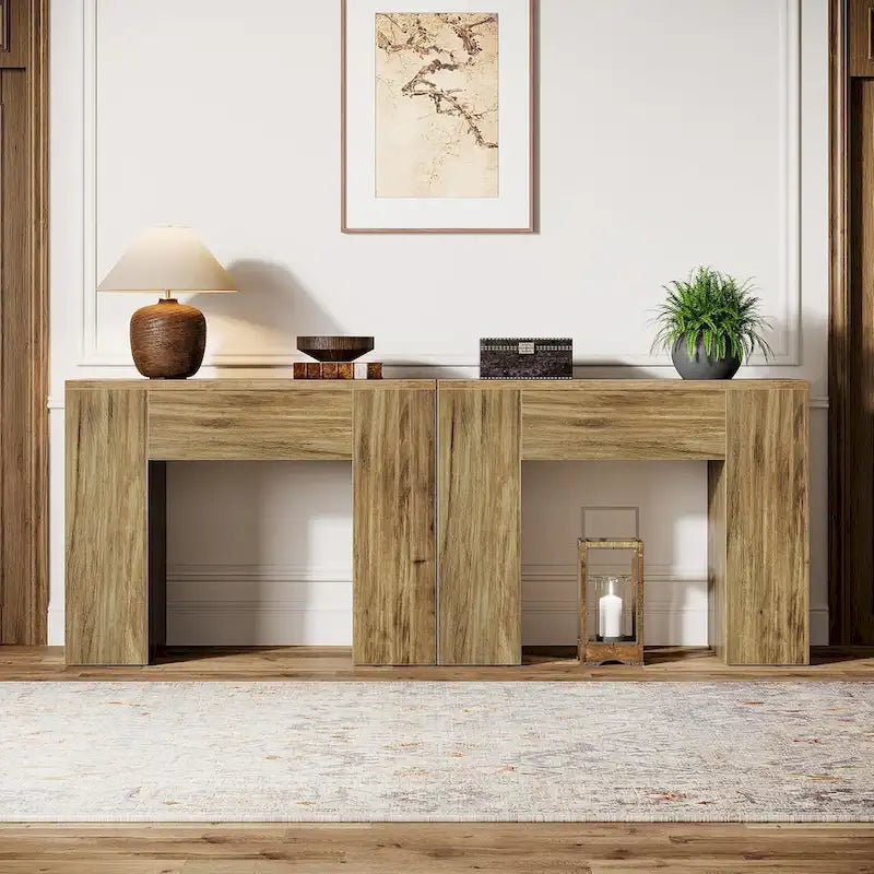 31.5 Farmhouse End Side Table, Mid-Century Modern Sofa Side Table with Wooden Pedestal