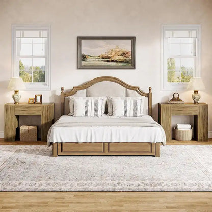 31.5 Farmhouse End Side Table, Mid-Century Modern Sofa Side Table with Wooden Pedestal