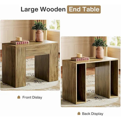 31.5 Farmhouse End Side Table, Mid-Century Modern Sofa Side Table with Wooden Pedestal