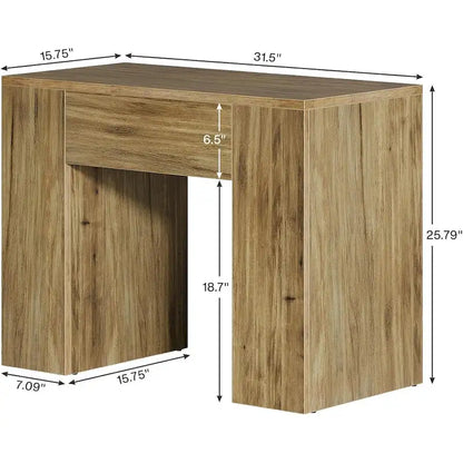 31.5 Farmhouse End Side Table, Mid-Century Modern Sofa Side Table with Wooden Pedestal