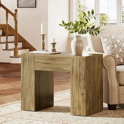 31.5 Farmhouse End Side Table, Mid-Century Modern Sofa Side Table with Wooden Pedestal