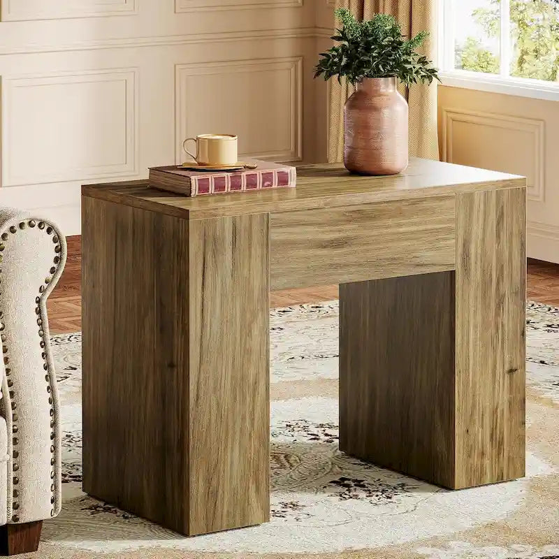 31.5 Farmhouse End Side Table, Mid-Century Modern Sofa Side Table with Wooden Pedestal