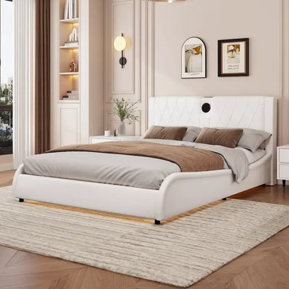 King LED Bed Frame with Bluetooth Speakers & Leather Upholstery