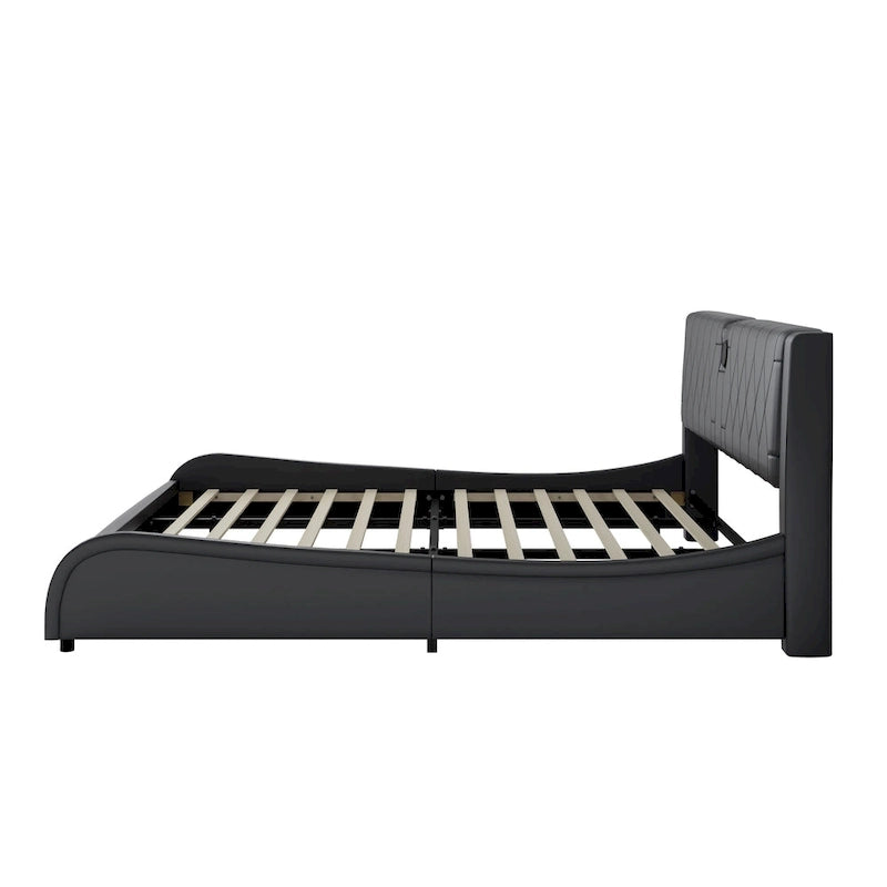 King LED Bed Frame with Bluetooth Speakers & Leather Upholstery