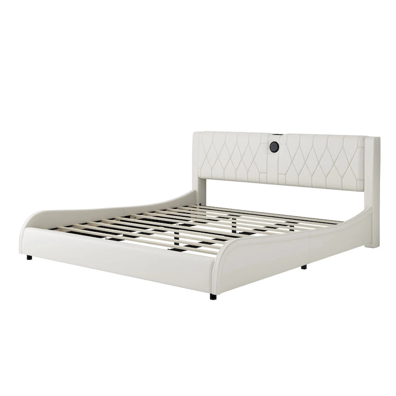 King LED Bed Frame with Bluetooth Speakers & Leather Upholstery