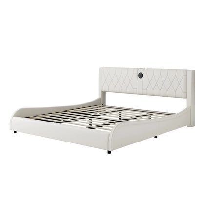 King LED Bed Frame with Bluetooth Speakers & Leather Upholstery
