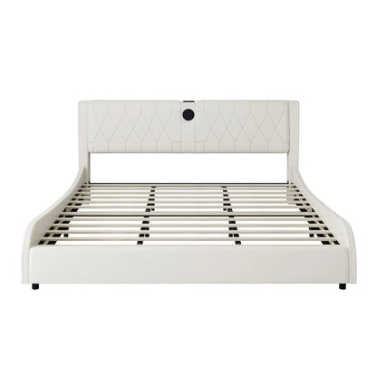 King LED Bed Frame with Bluetooth Speakers & Leather Upholstery