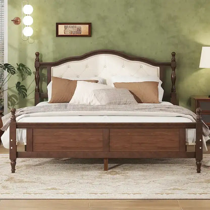 Queen Platform Bed with Upholstered Headboard & Hidden Storage