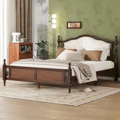Queen Platform Bed with Upholstered Headboard & Hidden Storage