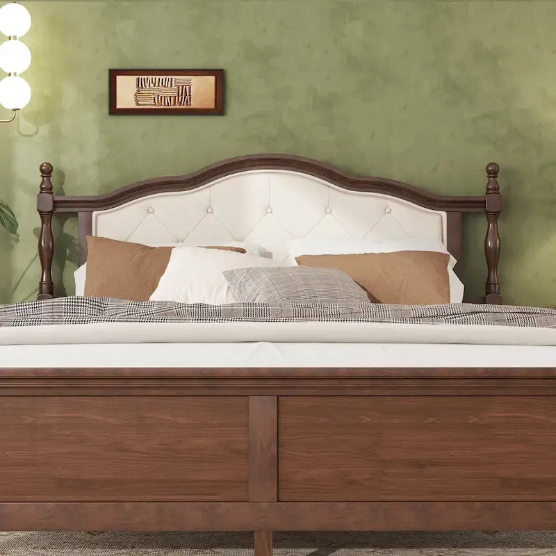 Queen Platform Bed with Upholstered Headboard & Hidden Storage