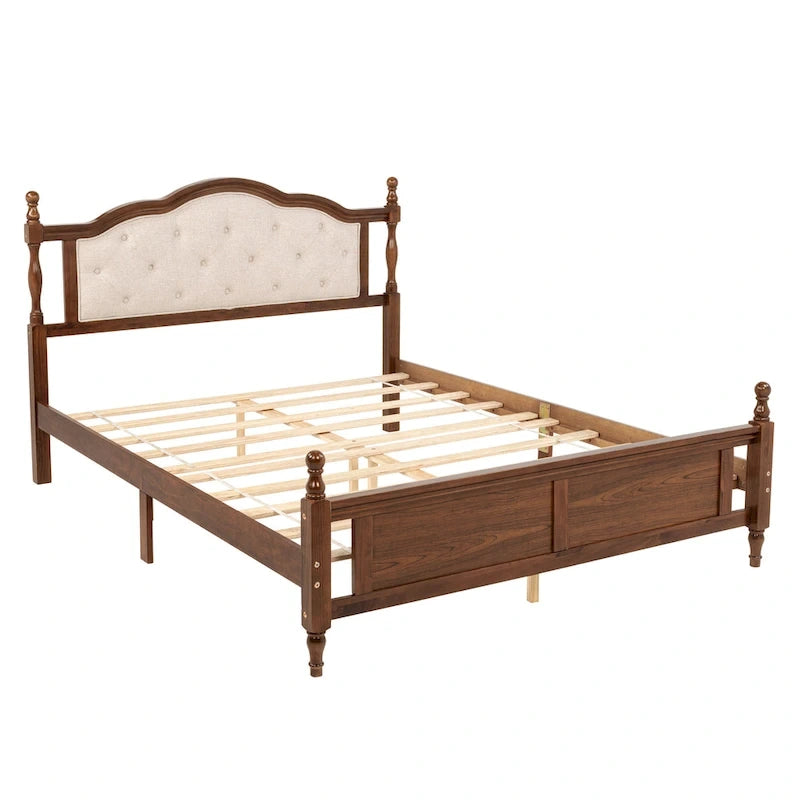 Queen Platform Bed with Upholstered Headboard & Hidden Storage