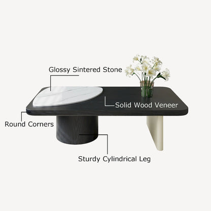 51 Modern Wood Coffee Table,Retangular Black Living Room Table