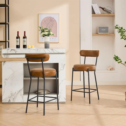 27 Modern Counter Stools Set of 2, Leather Bar Stools with Back & Pedals & Metal Legs
