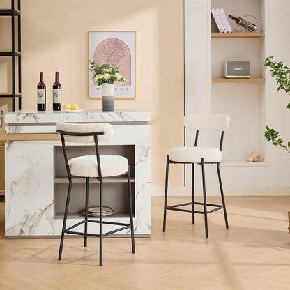 27 Modern Counter Stools Set of 2, Leather Bar Stools with Back & Pedals & Metal Legs