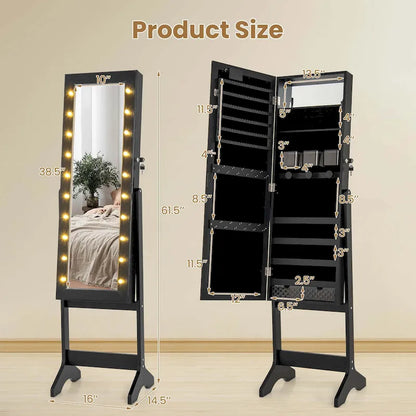 Costway LED Mirror Jewelry Cabinet with 20 LED Lights Full-Length - See Details
