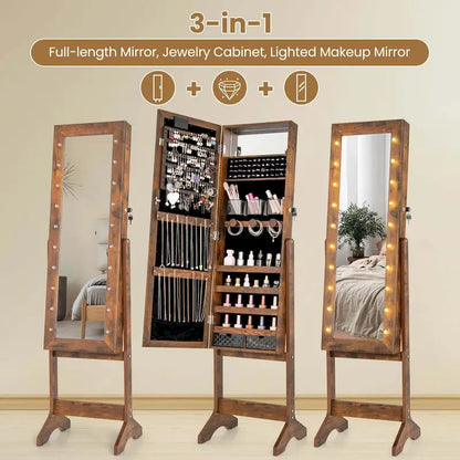 Costway LED Mirror Jewelry Cabinet with 20 LED Lights Full-Length - See Details
