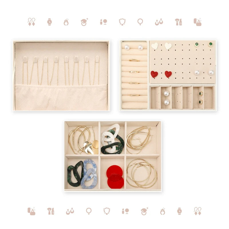 2 Layer Jewelry Box for Girl Women Birthday Gifts, PU Leather Jewelry Organizer Case Storage with Drawer, Removable Jewelry Tray