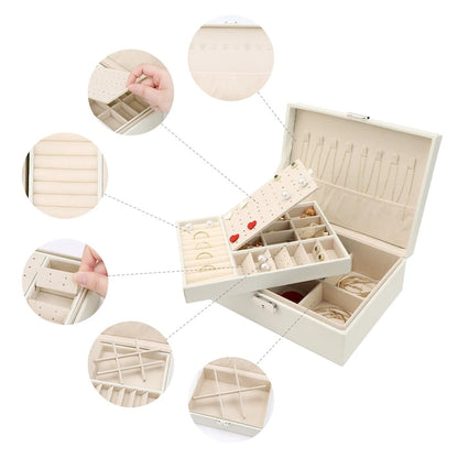 2 Layer Jewelry Box for Girl Women Birthday Gifts, PU Leather Jewelry Organizer Case Storage with Drawer, Removable Jewelry Tray