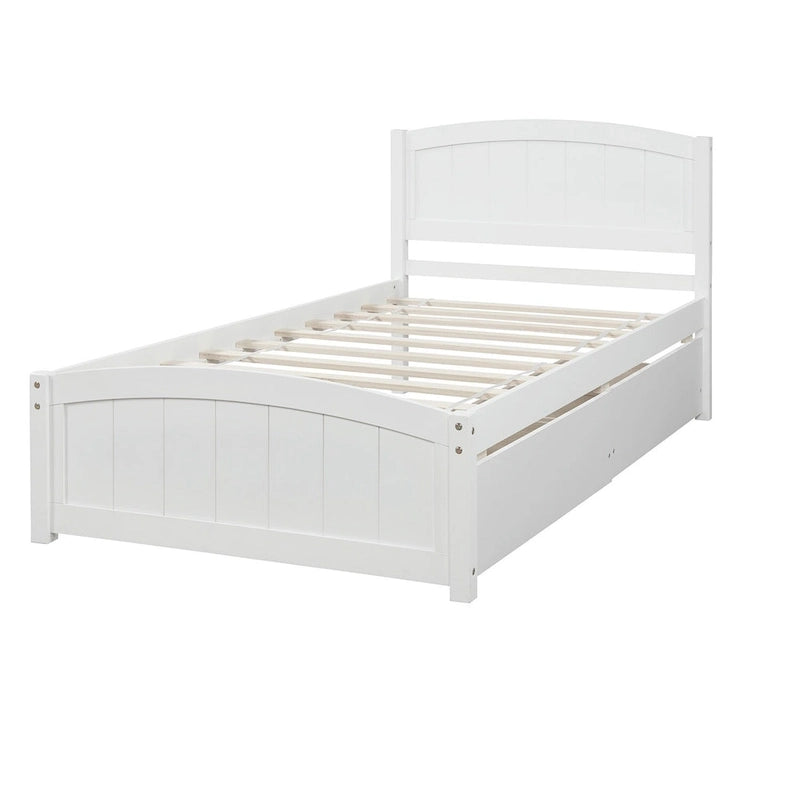 Twin Size Platform Bed with Two Drawers, White