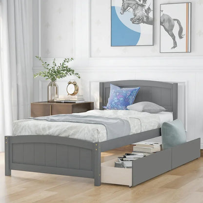 Twin Size Platform Bed with Two Drawers, White