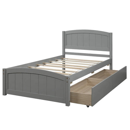 Twin Size Platform Bed with Two Drawers, White