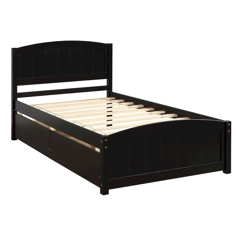 Twin Size Platform Bed with Two Drawers, White