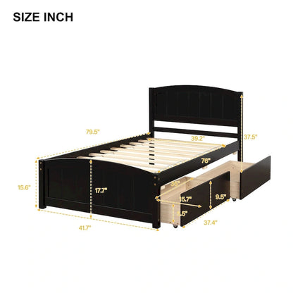 Twin Size Platform Bed with Two Drawers, White