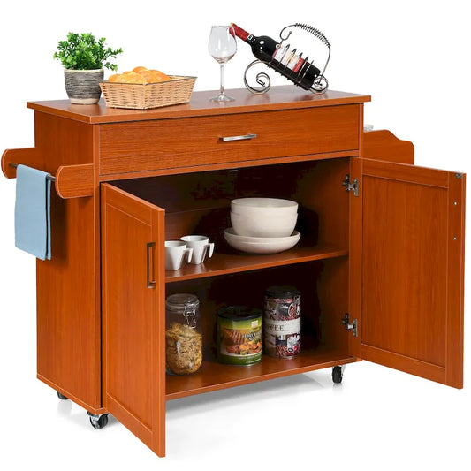 Costway Rolling Kitchen Island Cart Storage Cabinet w/ Towel & Spice