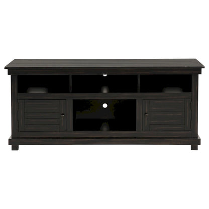 Ayne TV Stand Media Cabinet, 2 Doors and 4 Shelves, Black Wood 60 Inch