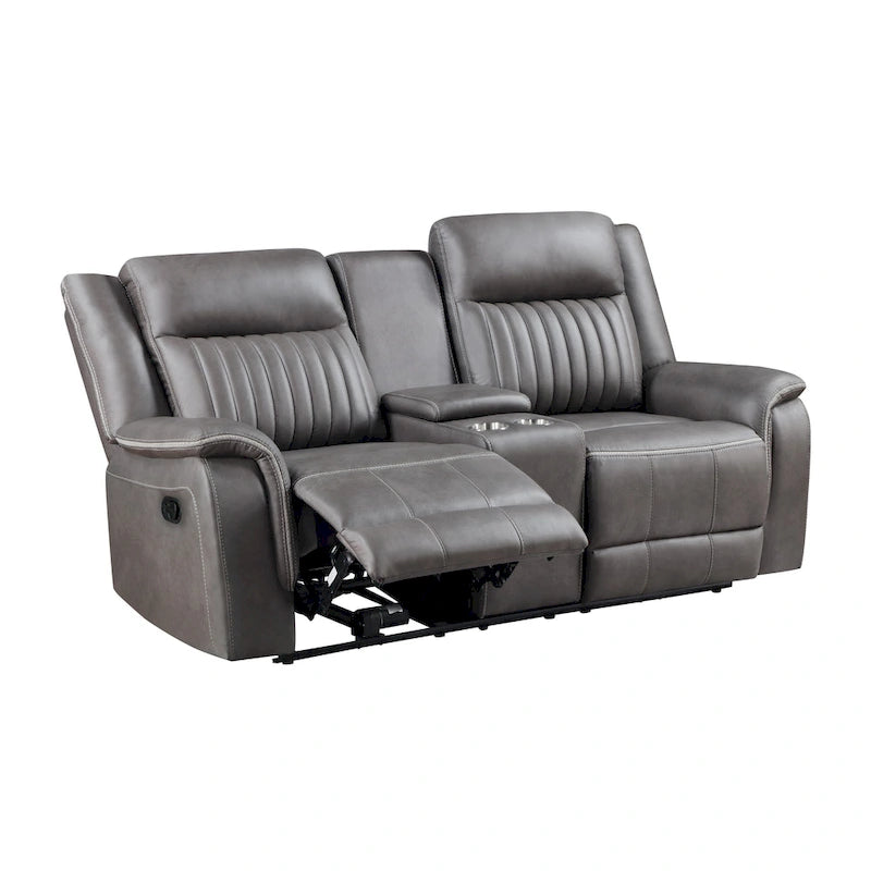 Viann Dual Manual Recliner Loveseat, Cupholder Console, Gray 76 Inch