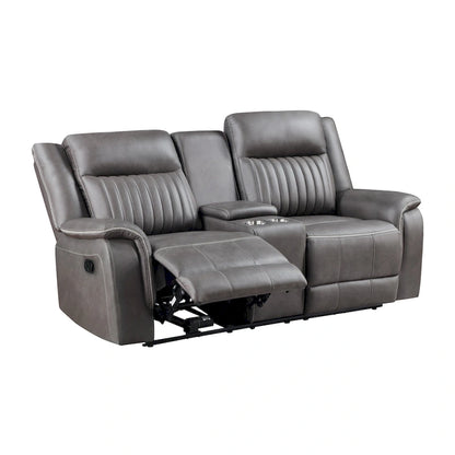 Viann Dual Manual Recliner Loveseat, Cupholder Console, Gray 76 Inch