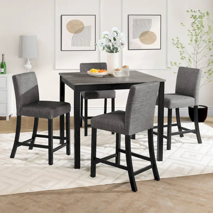 5 Piece Counter Height Table Set, Wooden Kitchen Table and Chairs Set with Square Table and 4 Upholstered Chairs
