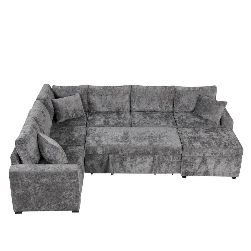Roomfitters Sectional Sofa Pull-Out Bed Sleeper with Storage Ottoman, Three Pillows, and Built-In Charging Devices