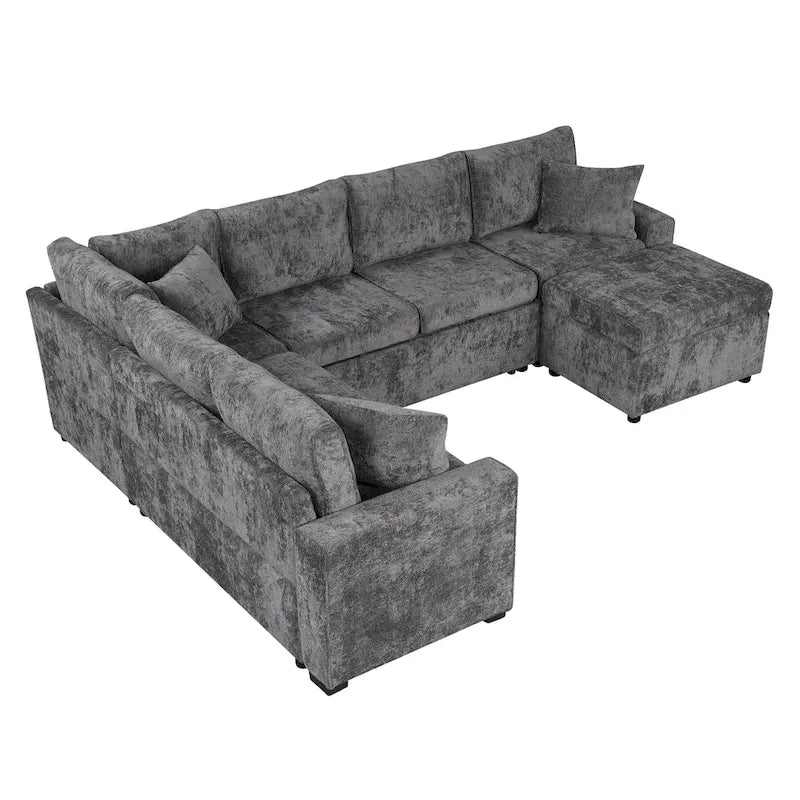 Roomfitters Sectional Sofa Pull-Out Bed Sleeper with Storage Ottoman, Three Pillows, and Built-In Charging Devices
