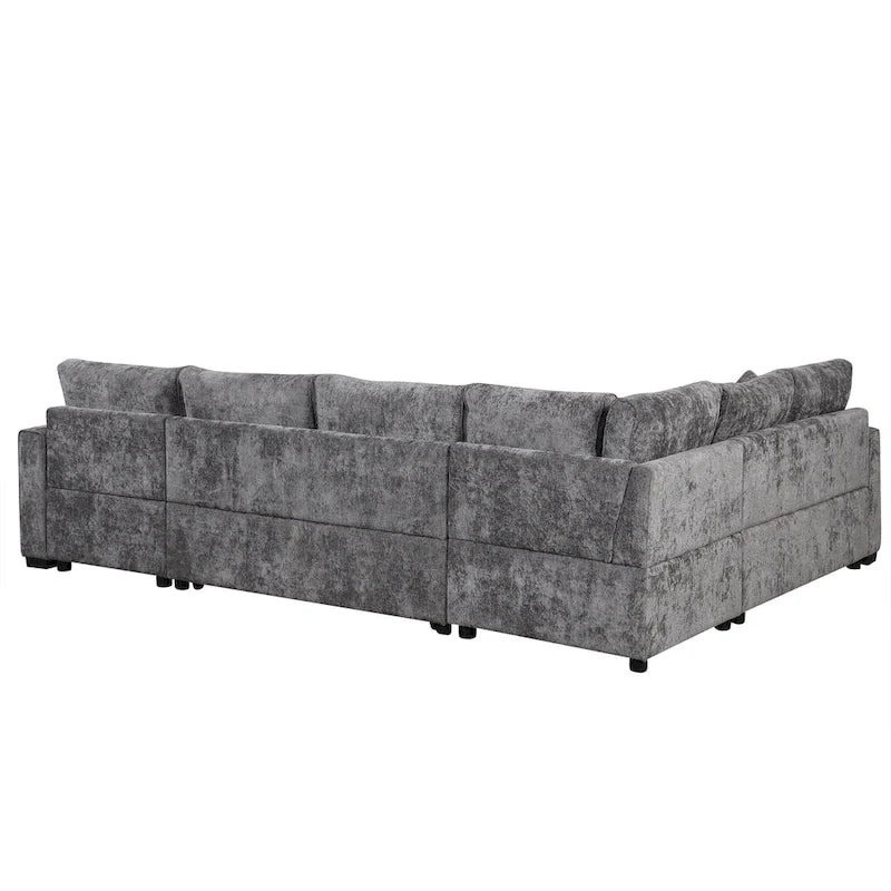 Roomfitters Sectional Sofa Pull-Out Bed Sleeper with Storage Ottoman, Three Pillows, and Built-In Charging Devices