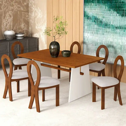 Modern 7-Piece Dining Table Set with 6 Upholstered Chairs