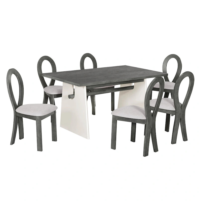 Modern 7-Piece Dining Table Set with 6 Upholstered Chairs