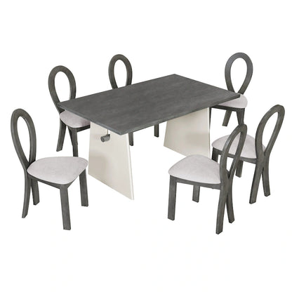 Modern 7-Piece Dining Table Set with 6 Upholstered Chairs