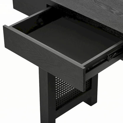 Narrow Console Table with Rattan Accent(Antique Black)