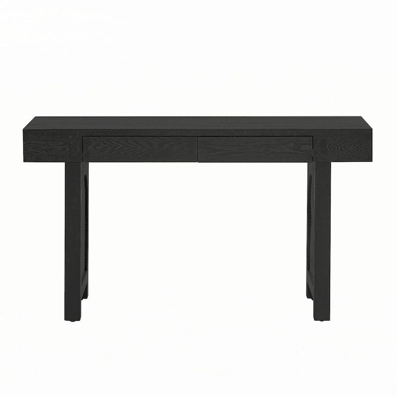 Narrow Console Table with Rattan Accent(Antique Black)