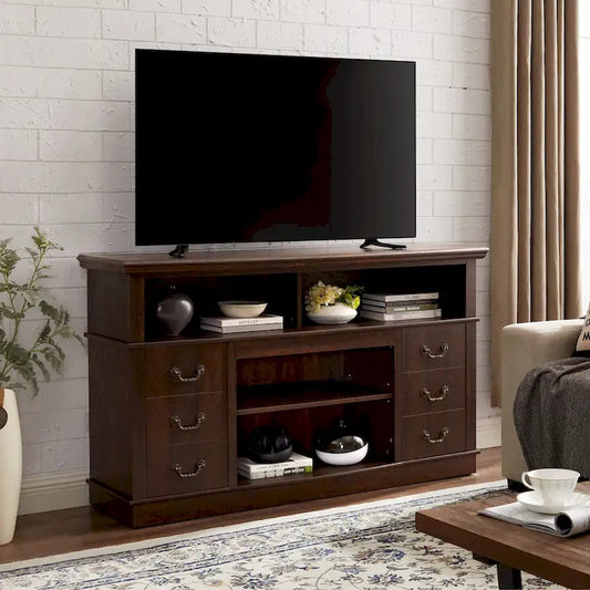 Traditional Rustic Farmhouse TV Stand with 6 Drawer, 4 Storage Shelf and Cable Management For Living Room Bedroom