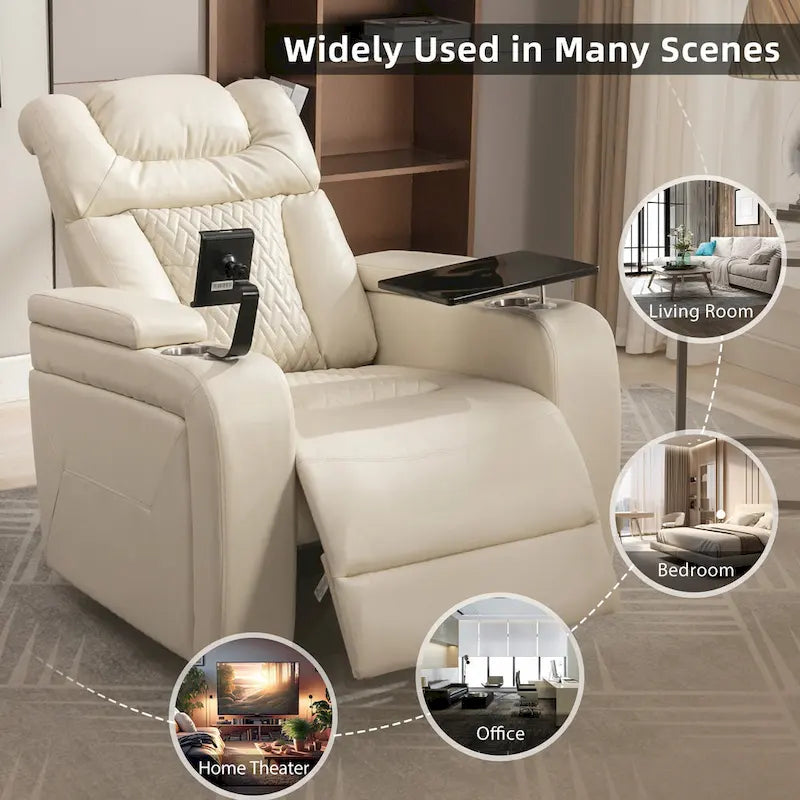270 Swivel PU Leather Power Recliner with Phone Holder, Cup Holder, USB Port Home Theater Recliner for Living Room