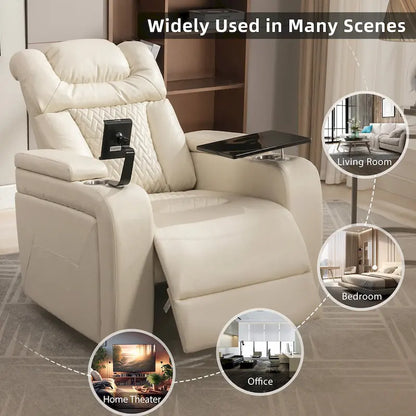 270 Swivel PU Leather Power Recliner with Phone Holder, Cup Holder, USB Port Home Theater Recliner for Living Room