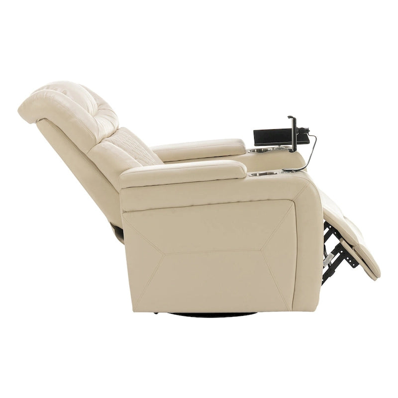 270 Swivel PU Leather Power Recliner with Phone Holder, Cup Holder, USB Port Home Theater Recliner for Living Room