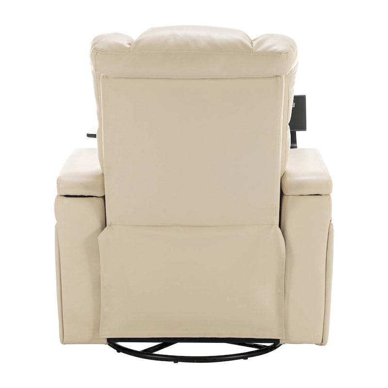270 Swivel PU Leather Power Recliner with Phone Holder, Cup Holder, USB Port Home Theater Recliner for Living Room