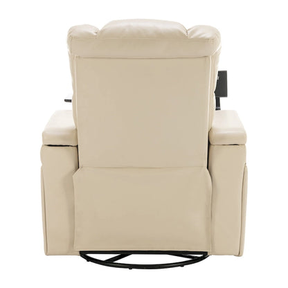 270 Swivel PU Leather Power Recliner with Phone Holder, Cup Holder, USB Port Home Theater Recliner for Living Room