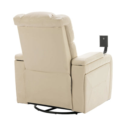 270 Swivel PU Leather Power Recliner with Phone Holder, Cup Holder, USB Port Home Theater Recliner for Living Room